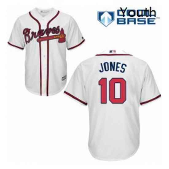 Youth Majestic Atlanta Braves 10 Chipper Jones Replica White Home Cool Base MLB Jersey